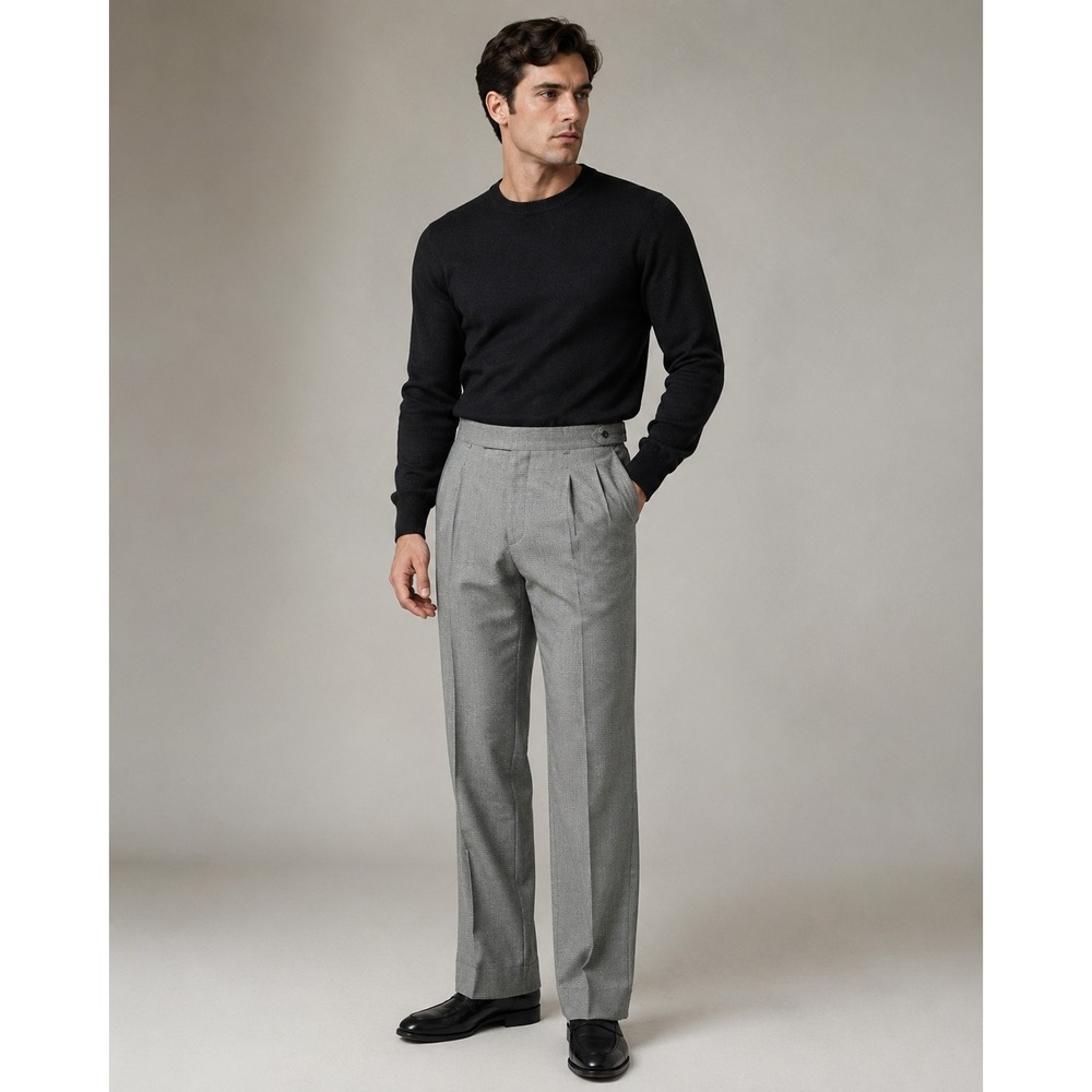 100% Wool Gray Houndstooth Pleated Dress Pants‎ Vintage Menswear